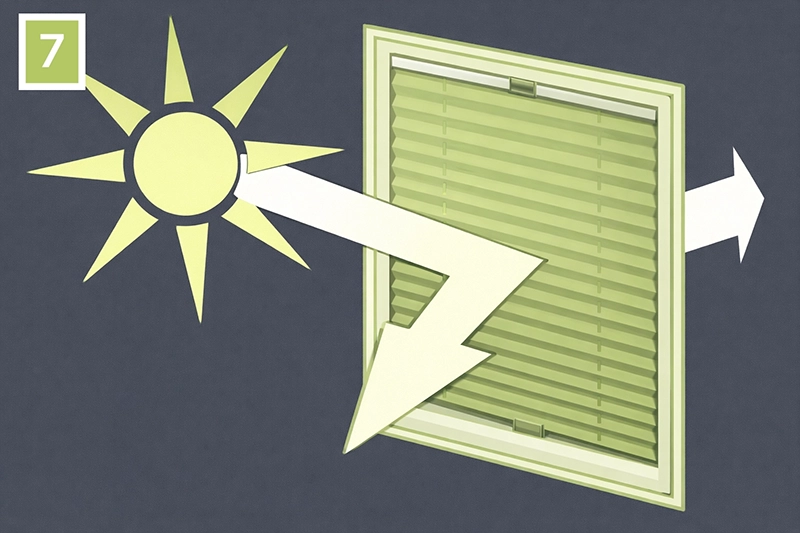 Roleta plisse după uscare completă, pregătită pentru reutilizare, fără a fi nevoie de călcare sau spălare la mașină.