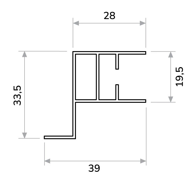 Secțiune tehnică a profilului mânerului