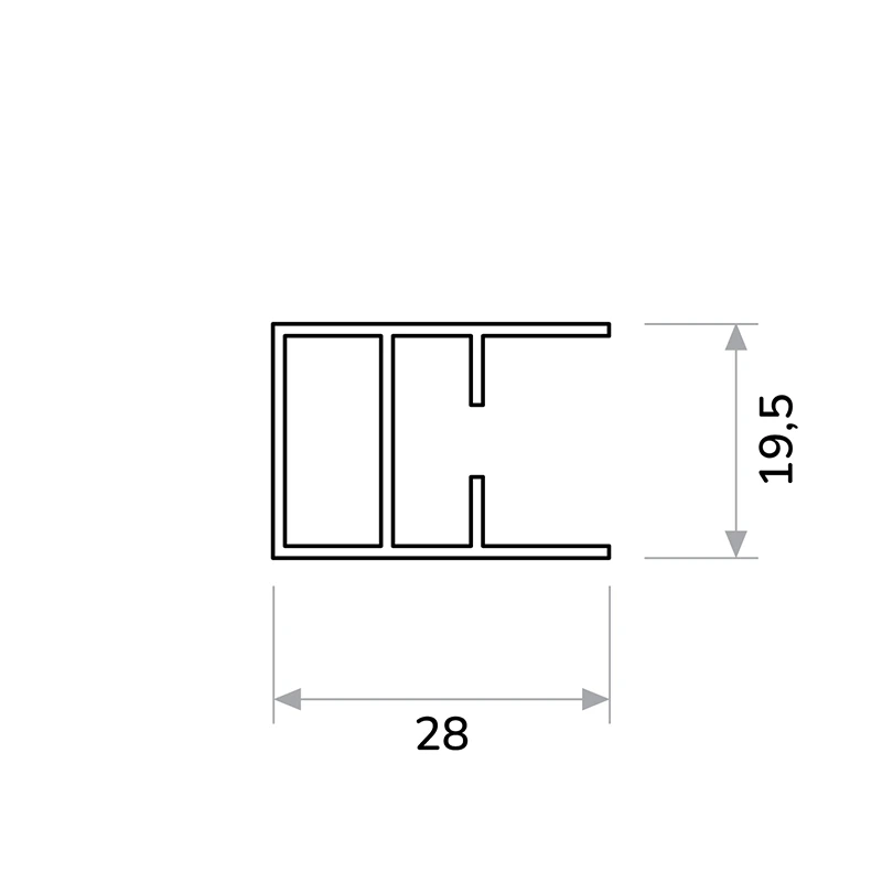 Secțiune tehnică a profilului cadrului pentru plasa plisată anti-insecte, cu dimensiunile indicate